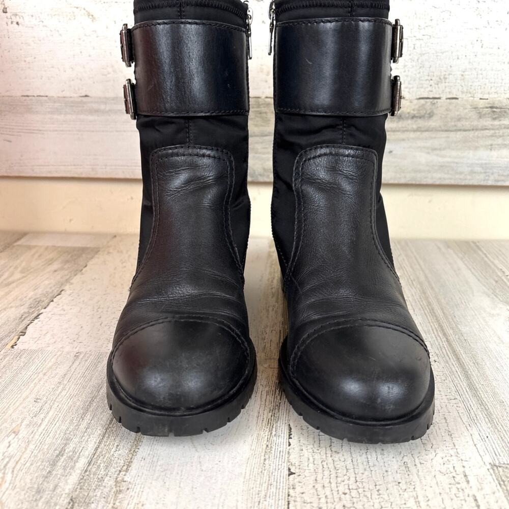 Prada 10 Black Leather Biker Moto Boots Mid Calf Buckle Zip Designer Luxe - Picture 5 of 11